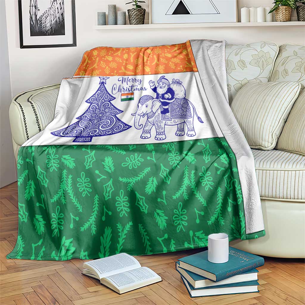 India Christmas Blanket with Elephant Santa Tree Design and Tricolor Holiday Pattern - Wonder Print Shop