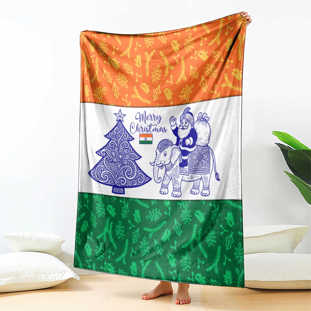 India Christmas Blanket with Elephant Santa Tree Design and Tricolor Holiday Pattern - Wonder Print Shop