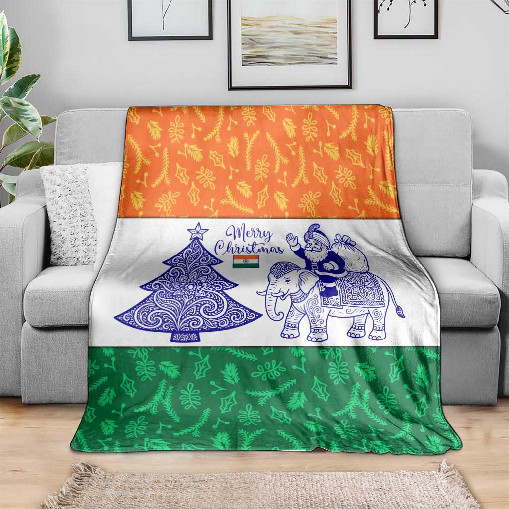 India Christmas Blanket with Elephant Santa Tree Design and Tricolor Holiday Pattern - Wonder Print Shop