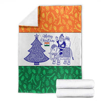 India Christmas Blanket with Elephant Santa Tree Design and Tricolor Holiday Pattern - Wonder Print Shop
