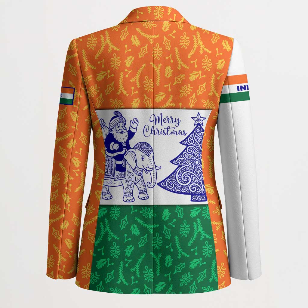 India Christmas Blazer with Elephant Santa Tree Design and Tricolor Holiday Pattern - Wonder Print Shop