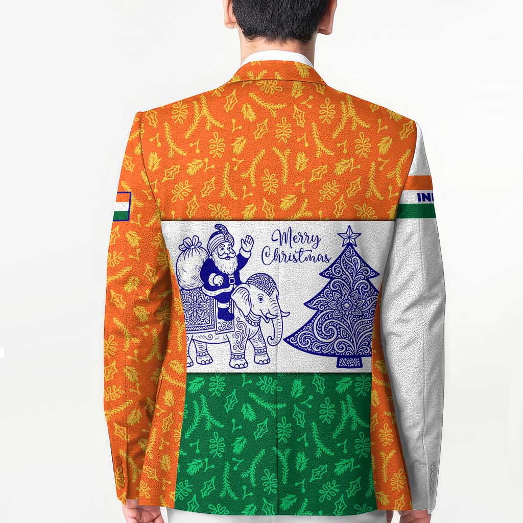 India Christmas Blazer with Elephant Santa Tree Design and Tricolor Holiday Pattern - Wonder Print Shop