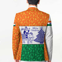 India Christmas Blazer with Elephant Santa Tree Design and Tricolor Holiday Pattern - Wonder Print Shop
