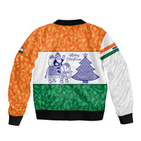 India Christmas Bomber Jacket with Elephant Santa Tree Design and Tricolor Holiday Pattern - Wonder Print Shop