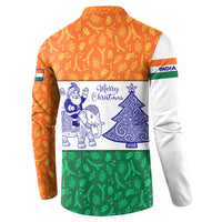 India Christmas Button Sweatshirt with Elephant Santa Tree Design and Tricolor Holiday Pattern - Wonder Print Shop