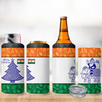 India Christmas 4 in 1 Can Cooler Tumbler with Elephant Santa Tree Design and Tricolor Holiday Pattern - Wonder Print Shop