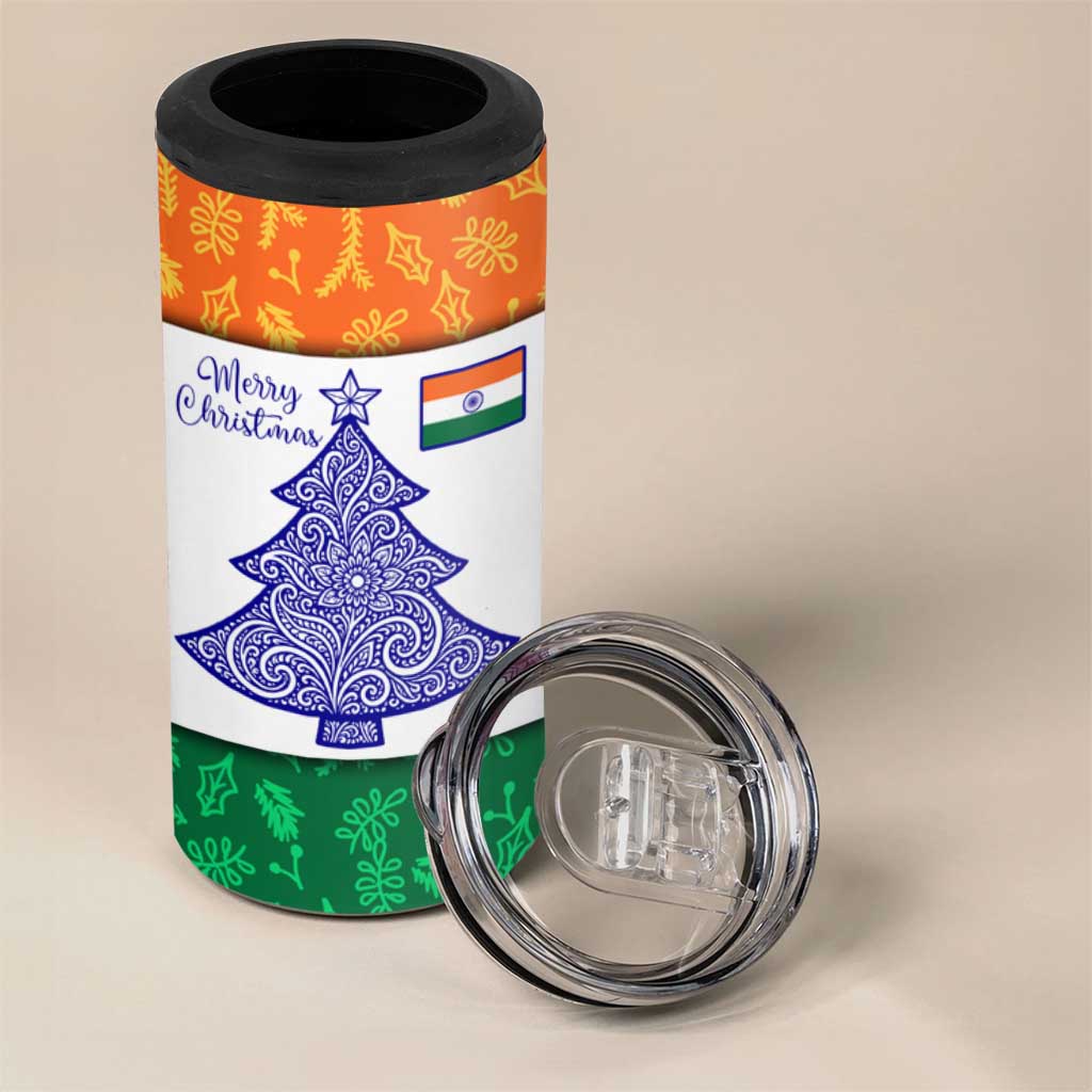 India Christmas 4 in 1 Can Cooler Tumbler with Elephant Santa Tree Design and Tricolor Holiday Pattern - Wonder Print Shop