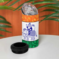 India Christmas 4 in 1 Can Cooler Tumbler with Elephant Santa Tree Design and Tricolor Holiday Pattern - Wonder Print Shop