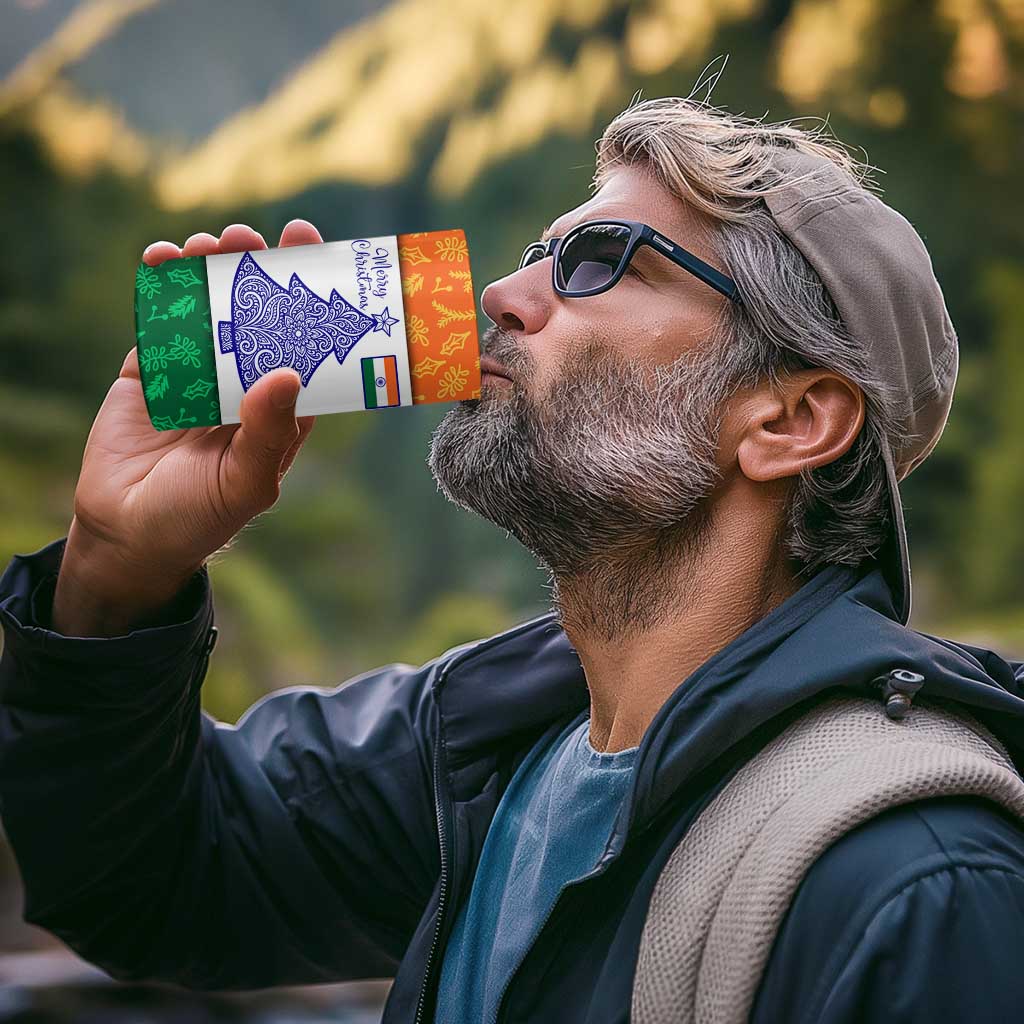 India Christmas 4 in 1 Can Cooler Tumbler with Elephant Santa Tree Design and Tricolor Holiday Pattern - Wonder Print Shop