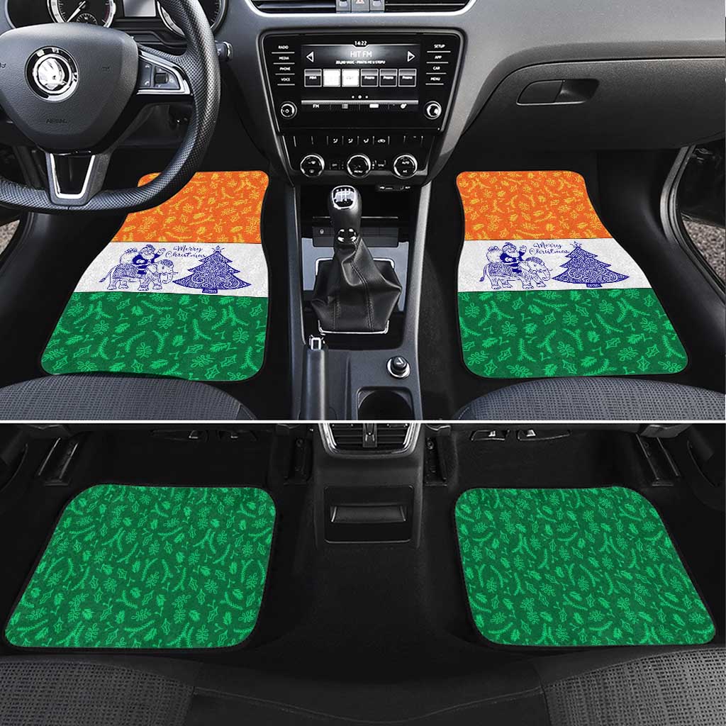 India Christmas Car Mats with Elephant Santa Tree Design and Tricolor Holiday Pattern - Wonder Print Shop