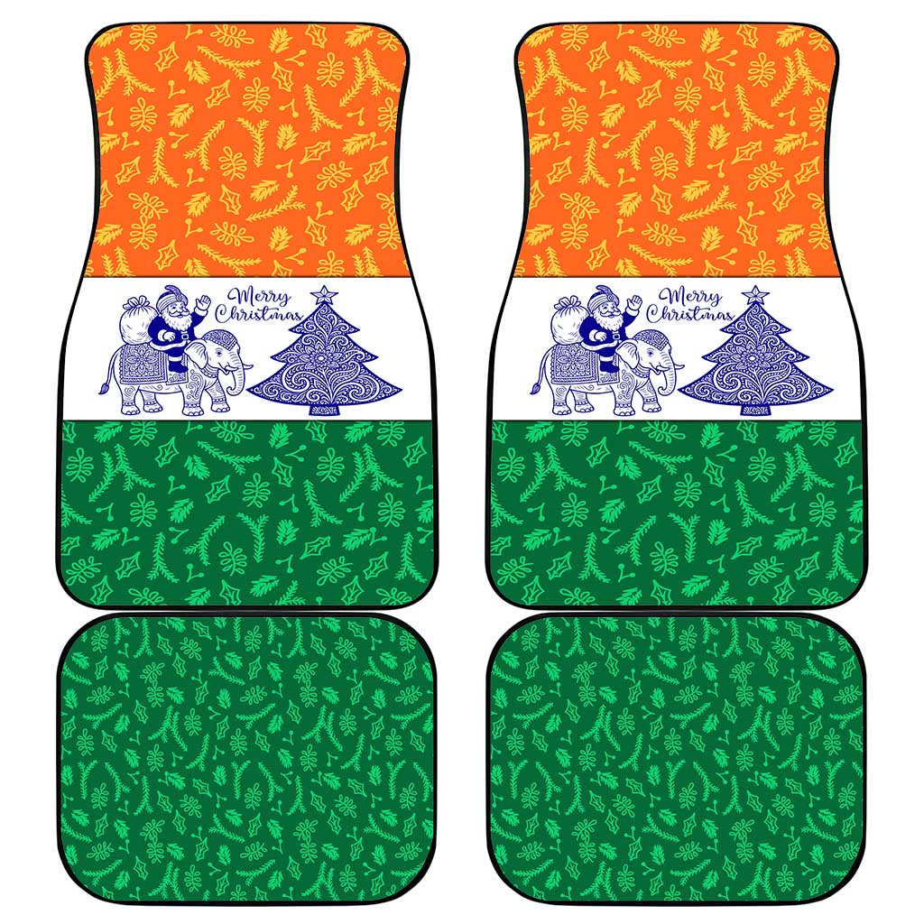 India Christmas Car Mats with Elephant Santa Tree Design and Tricolor Holiday Pattern - Wonder Print Shop