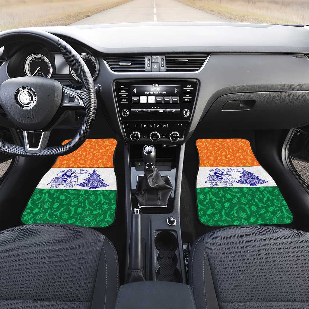 India Christmas Car Mats with Elephant Santa Tree Design and Tricolor Holiday Pattern - Wonder Print Shop