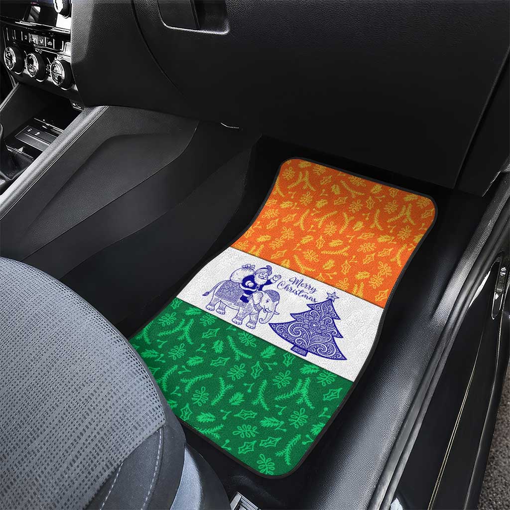 India Christmas Car Mats with Elephant Santa Tree Design and Tricolor Holiday Pattern - Wonder Print Shop