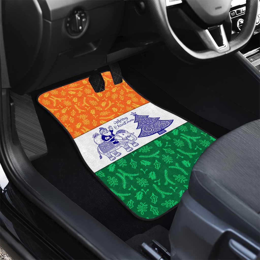 India Christmas Car Mats with Elephant Santa Tree Design and Tricolor Holiday Pattern - Wonder Print Shop