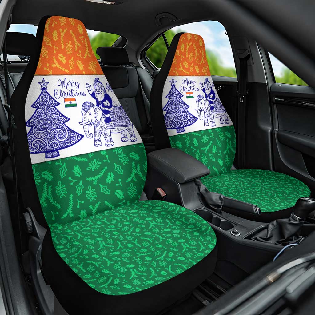 India Christmas Car Seat Cover with Elephant Santa Tree Design and Tricolor Holiday Pattern - Wonder Print Shop