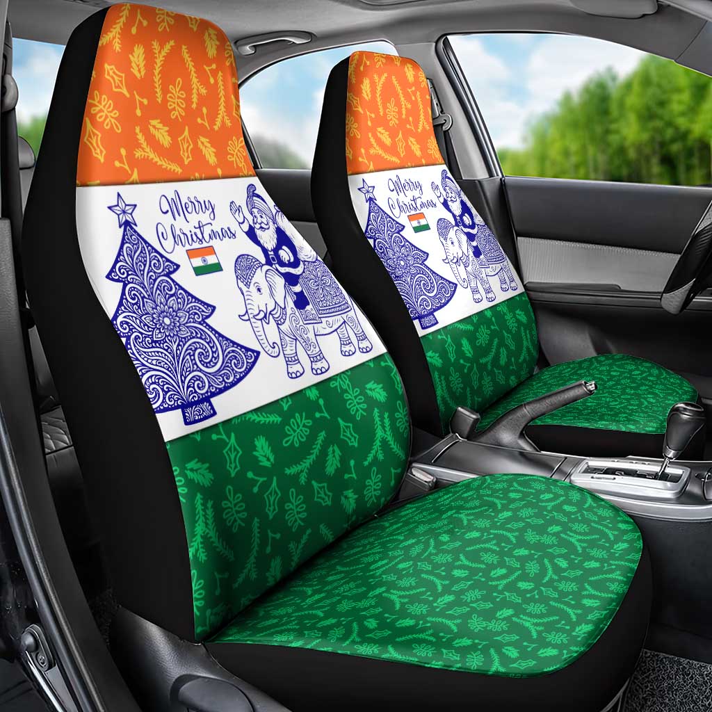 India Christmas Car Seat Cover with Elephant Santa Tree Design and Tricolor Holiday Pattern - Wonder Print Shop