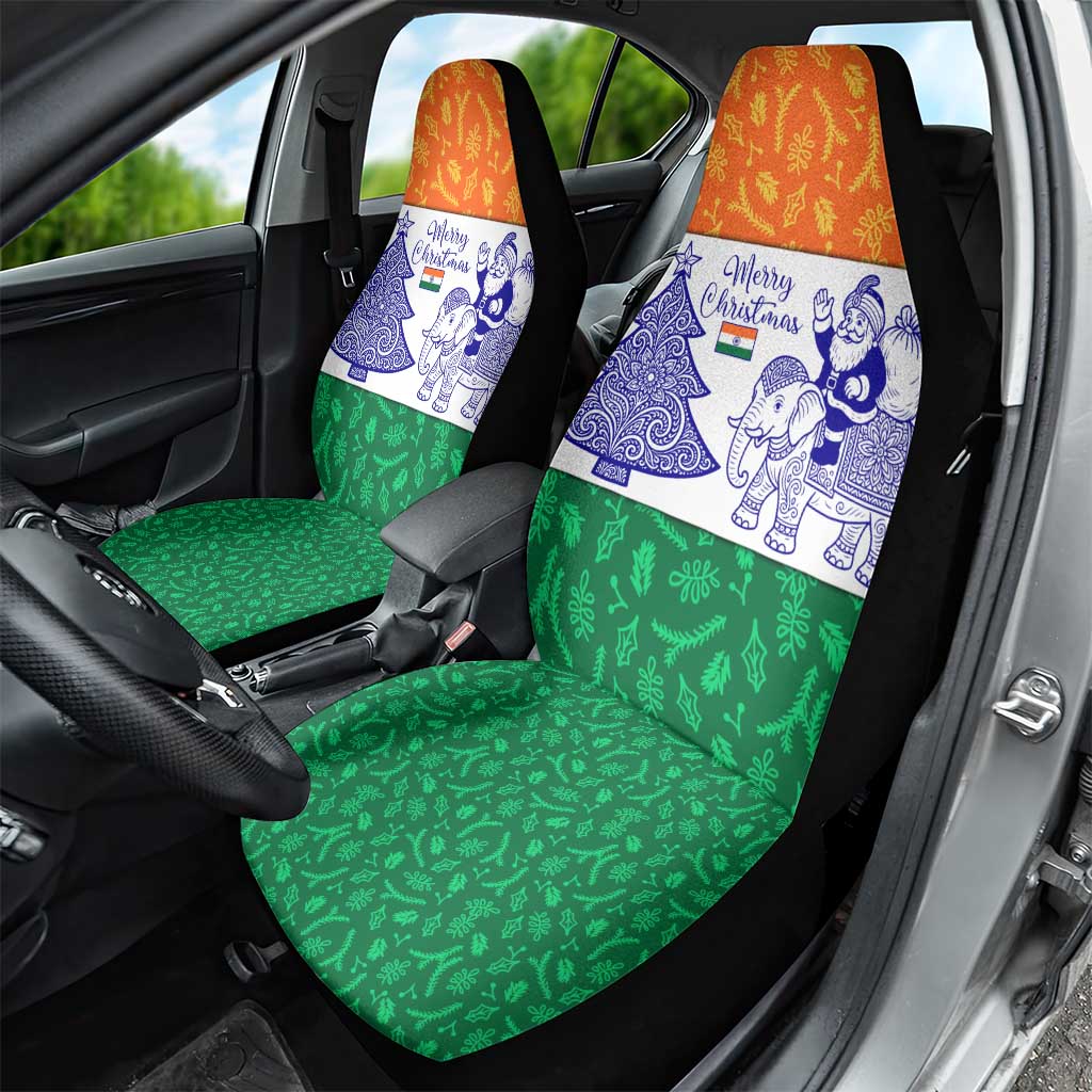 India Christmas Car Seat Cover with Elephant Santa Tree Design and Tricolor Holiday Pattern - Wonder Print Shop