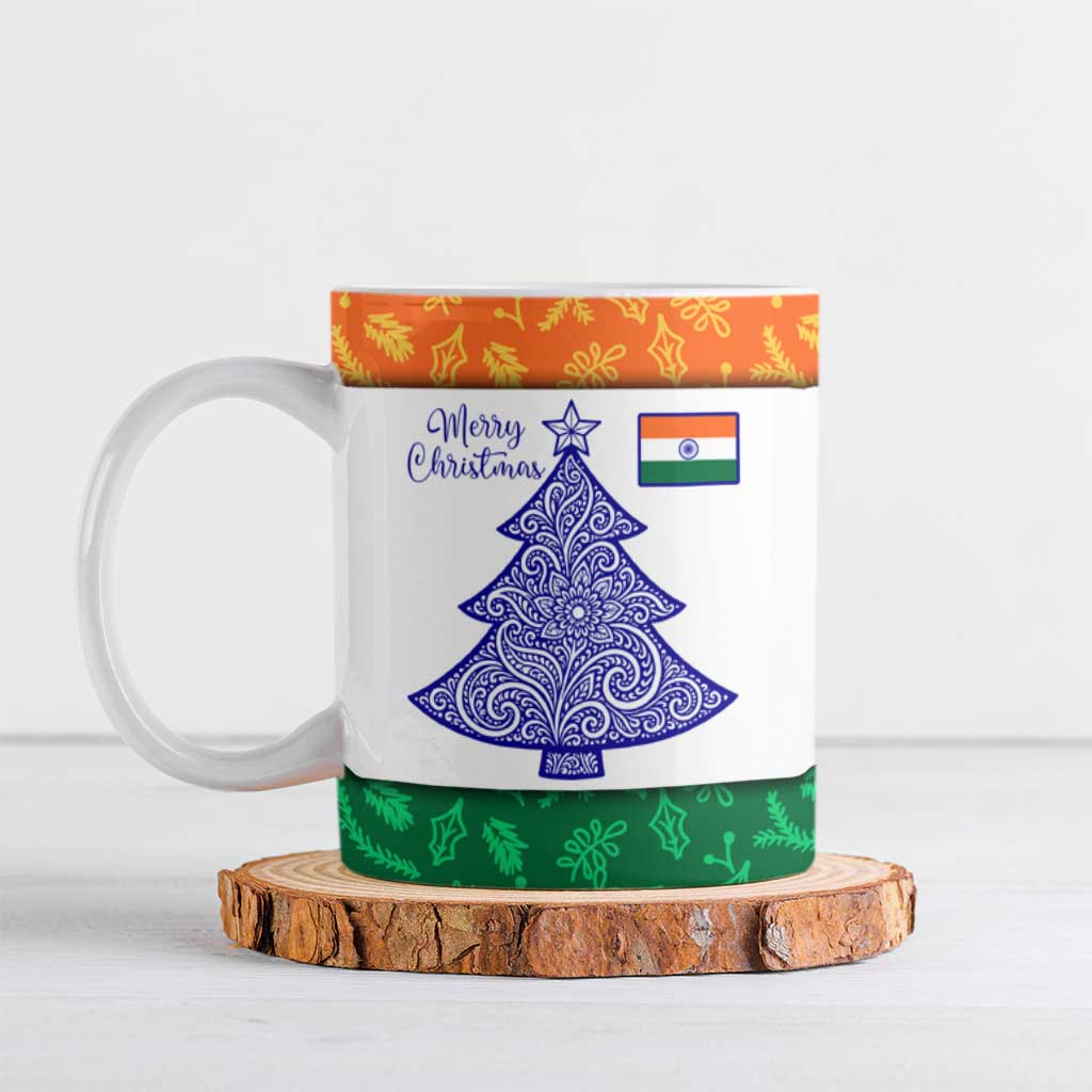 India Christmas Ceramic Mug with Elephant Santa Tree Design and Tricolor Holiday Pattern - Wonder Print Shop