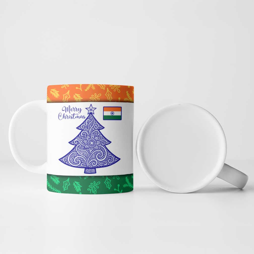 India Christmas Ceramic Mug with Elephant Santa Tree Design and Tricolor Holiday Pattern - Wonder Print Shop