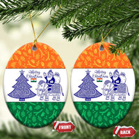 India Christmas Ceramic Ornament with Elephant Santa Tree Design and Tricolor Holiday Pattern - Wonder Print Shop