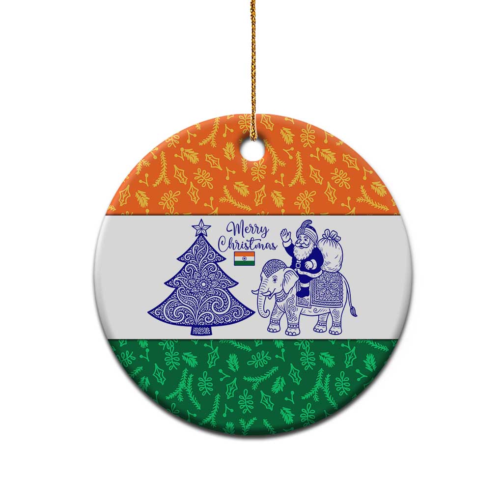 India Christmas Ceramic Ornament with Elephant Santa Tree Design and Tricolor Holiday Pattern - Wonder Print Shop