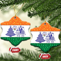 India Christmas Ceramic Ornament with Elephant Santa Tree Design and Tricolor Holiday Pattern - Wonder Print Shop