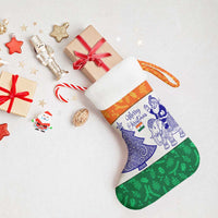 India Christmas Stocking with Elephant Santa Tree Design and Tricolor Holiday Pattern - Wonder Print Shop