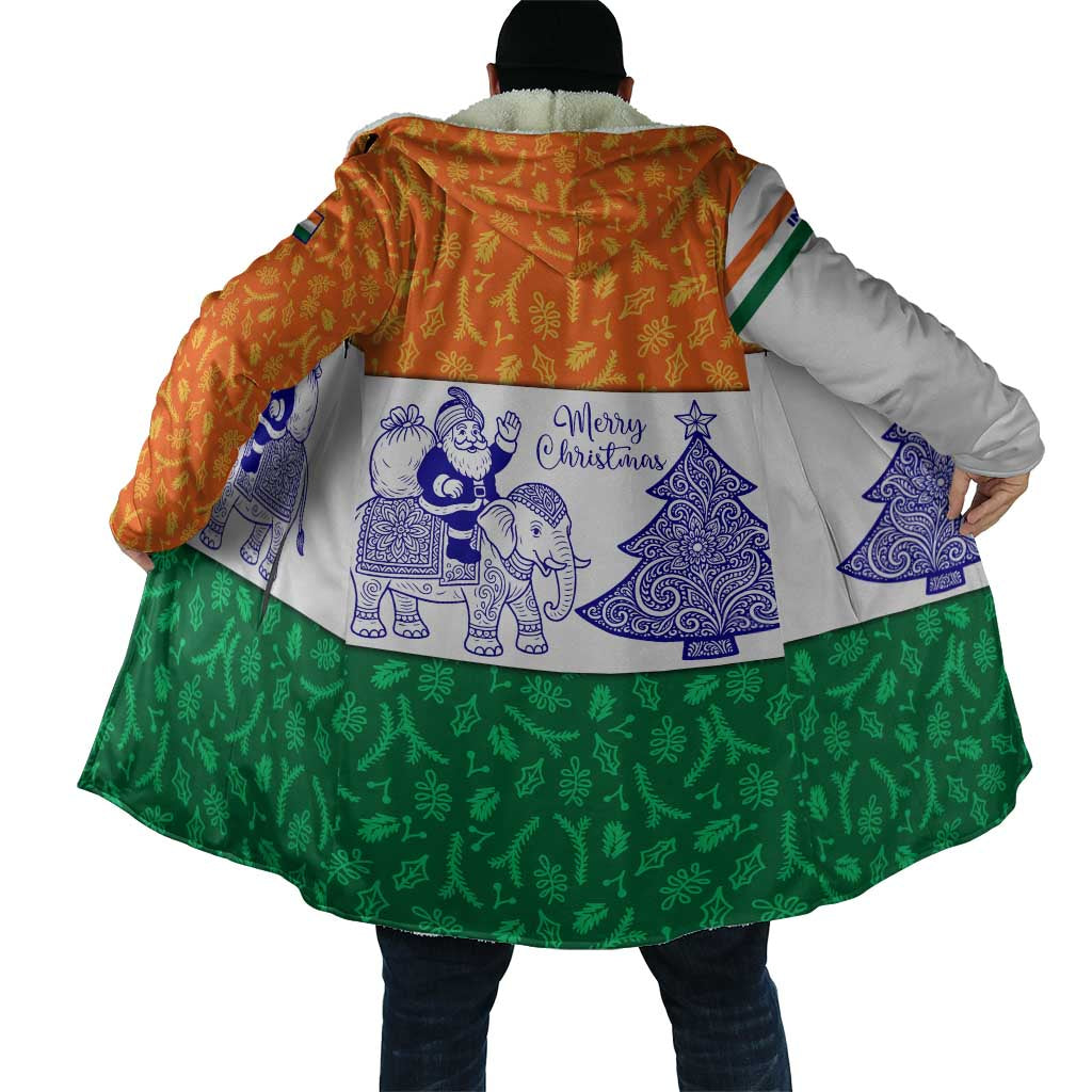 India Christmas Cloak with Elephant Santa Tree Design and Tricolor Holiday Pattern - Wonder Print Shop