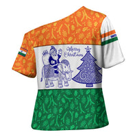 India Christmas Cross Shoulder Shirt with Elephant Santa Tree Design and Tricolor Holiday Pattern - Wonder Print Shop