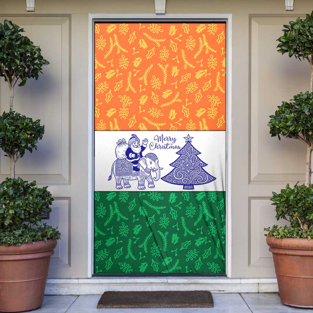 India Christmas Door Cover with Elephant Santa Tree Design and Tricolor Holiday Pattern - Wonder Print Shop