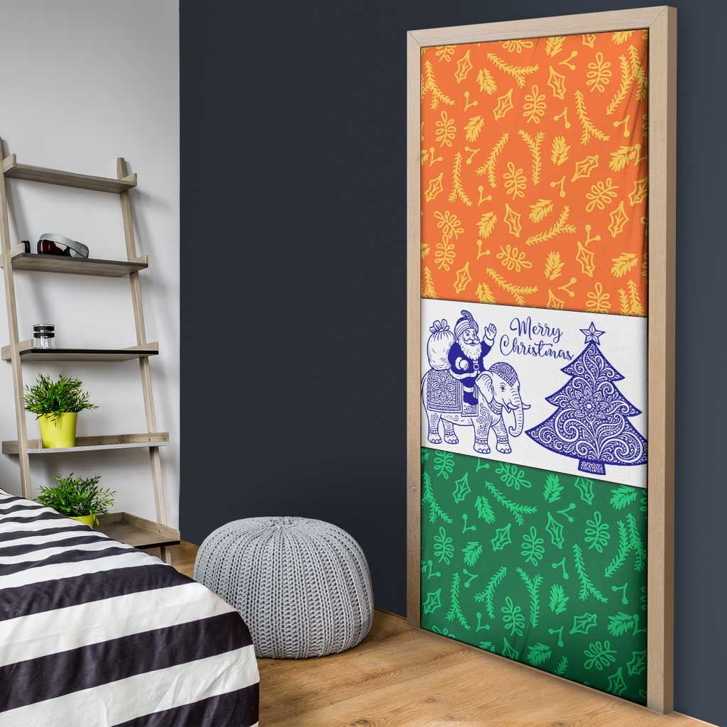 India Christmas Door Cover with Elephant Santa Tree Design and Tricolor Holiday Pattern - Wonder Print Shop