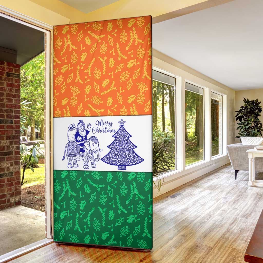 India Christmas Door Cover with Elephant Santa Tree Design and Tricolor Holiday Pattern - Wonder Print Shop