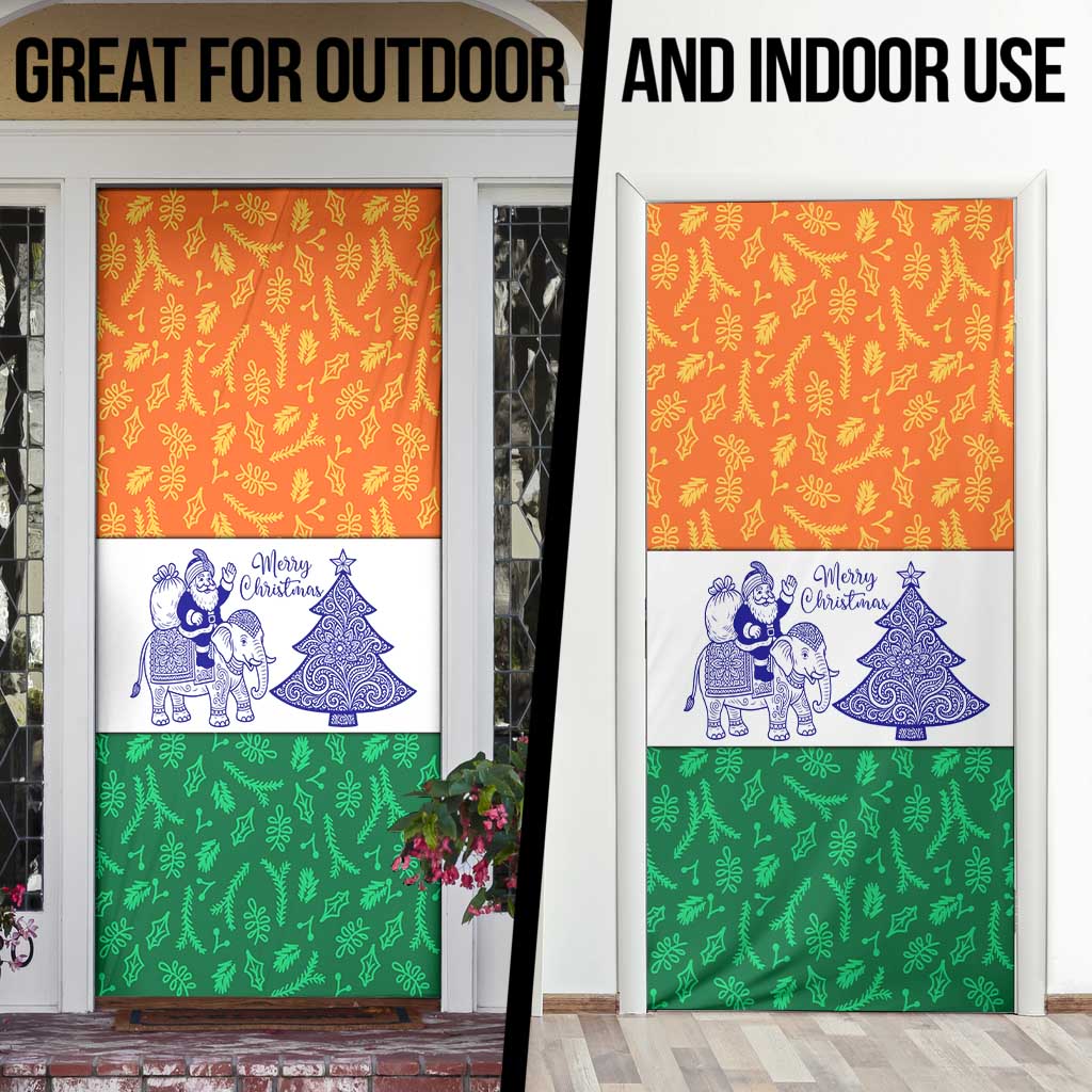India Christmas Door Cover with Elephant Santa Tree Design and Tricolor Holiday Pattern - Wonder Print Shop