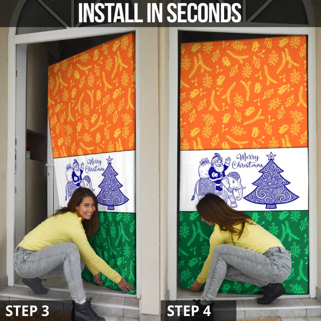 India Christmas Door Cover with Elephant Santa Tree Design and Tricolor Holiday Pattern - Wonder Print Shop