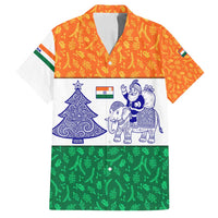 India Christmas Family Matching Long Sleeve Bodycon Dress and Hawaiian Shirt with Elephant Santa Tree Design and Tricolor Holiday Pattern - Wonder Print Shop