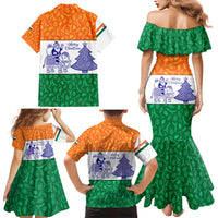 India Christmas Family Matching Mermaid Dress and Hawaiian Shirt with Elephant Santa Tree Design and Tricolor Holiday Pattern - Wonder Print Shop