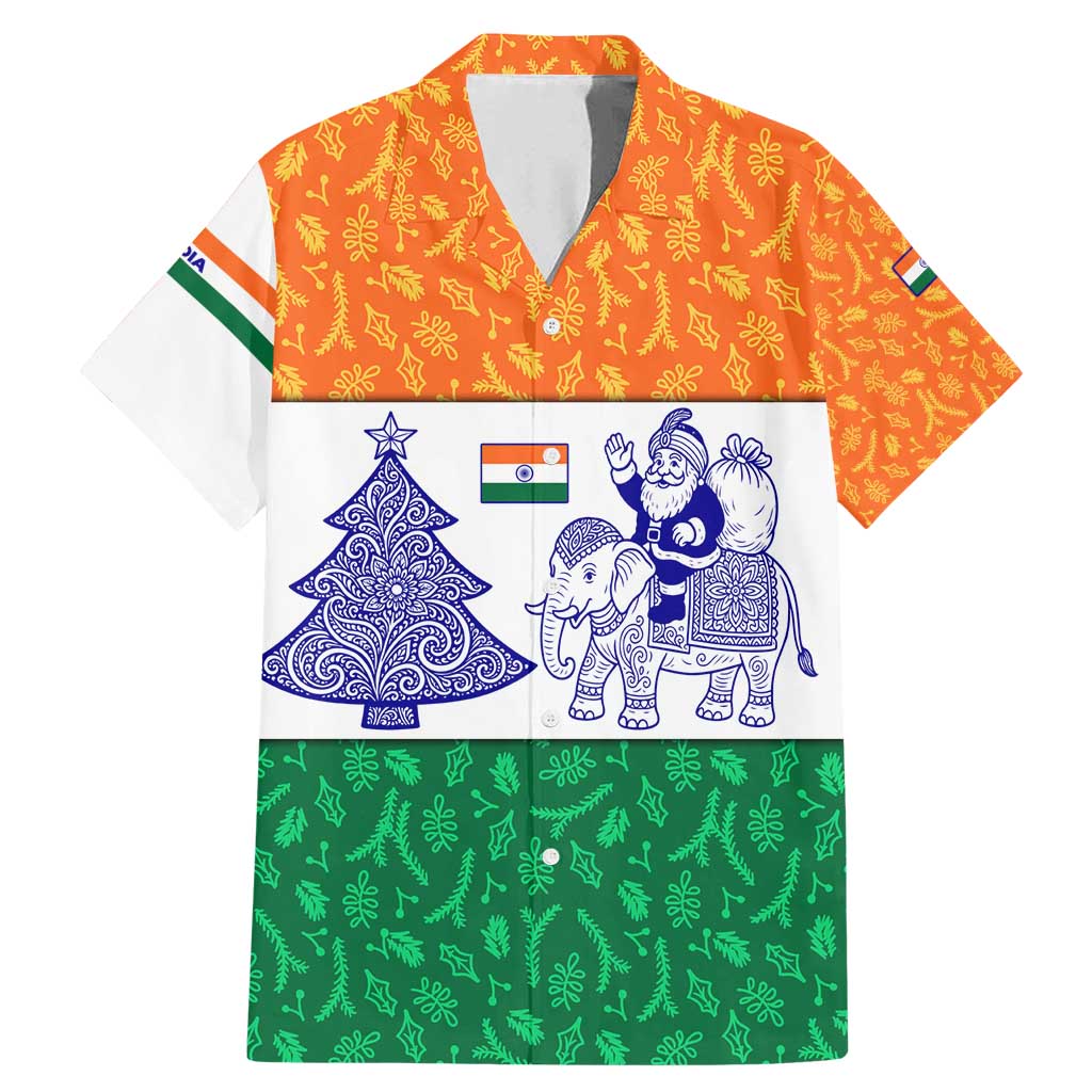 India Christmas Family Matching Mermaid Dress and Hawaiian Shirt with Elephant Santa Tree Design and Tricolor Holiday Pattern - Wonder Print Shop
