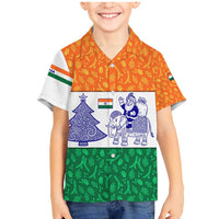 India Christmas Family Matching Mermaid Dress and Hawaiian Shirt with Elephant Santa Tree Design and Tricolor Holiday Pattern - Wonder Print Shop