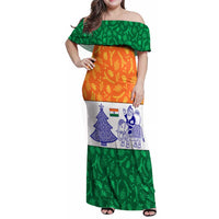 India Christmas Family Matching Off Shoulder Maxi Dress and Hawaiian Shirt with Elephant Santa Tree Design and Tricolor Holiday Pattern - Wonder Print Shop