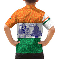 India Christmas Family Matching Short Sleeve Bodycon Dress and Hawaiian Shirt with Elephant Santa Tree Design and Tricolor Holiday Pattern - Wonder Print Shop