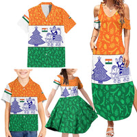 India Christmas Family Matching Summer Maxi Dress and Hawaiian Shirt with Elephant Santa Tree Design and Tricolor Holiday Pattern - Wonder Print Shop