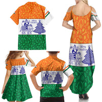 India Christmas Family Matching Summer Maxi Dress and Hawaiian Shirt with Elephant Santa Tree Design and Tricolor Holiday Pattern - Wonder Print Shop