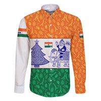 India Christmas Family Matching Tank Maxi Dress and Hawaiian Shirt with Elephant Santa Tree Design and Tricolor Holiday Pattern - Wonder Print Shop