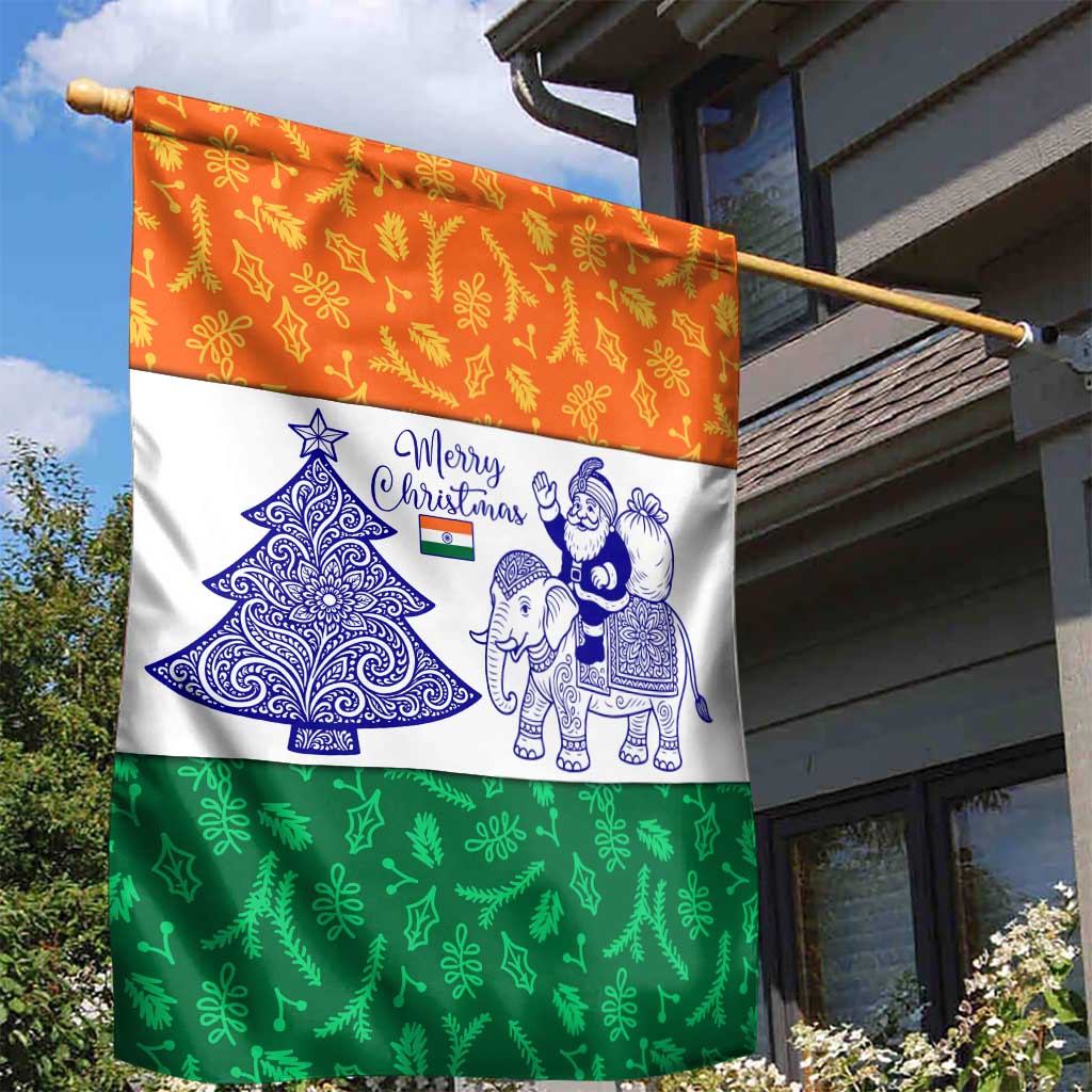 India Christmas Garden Flag with Elephant Santa Tree Design and Tricolor Holiday Pattern - Wonder Print Shop