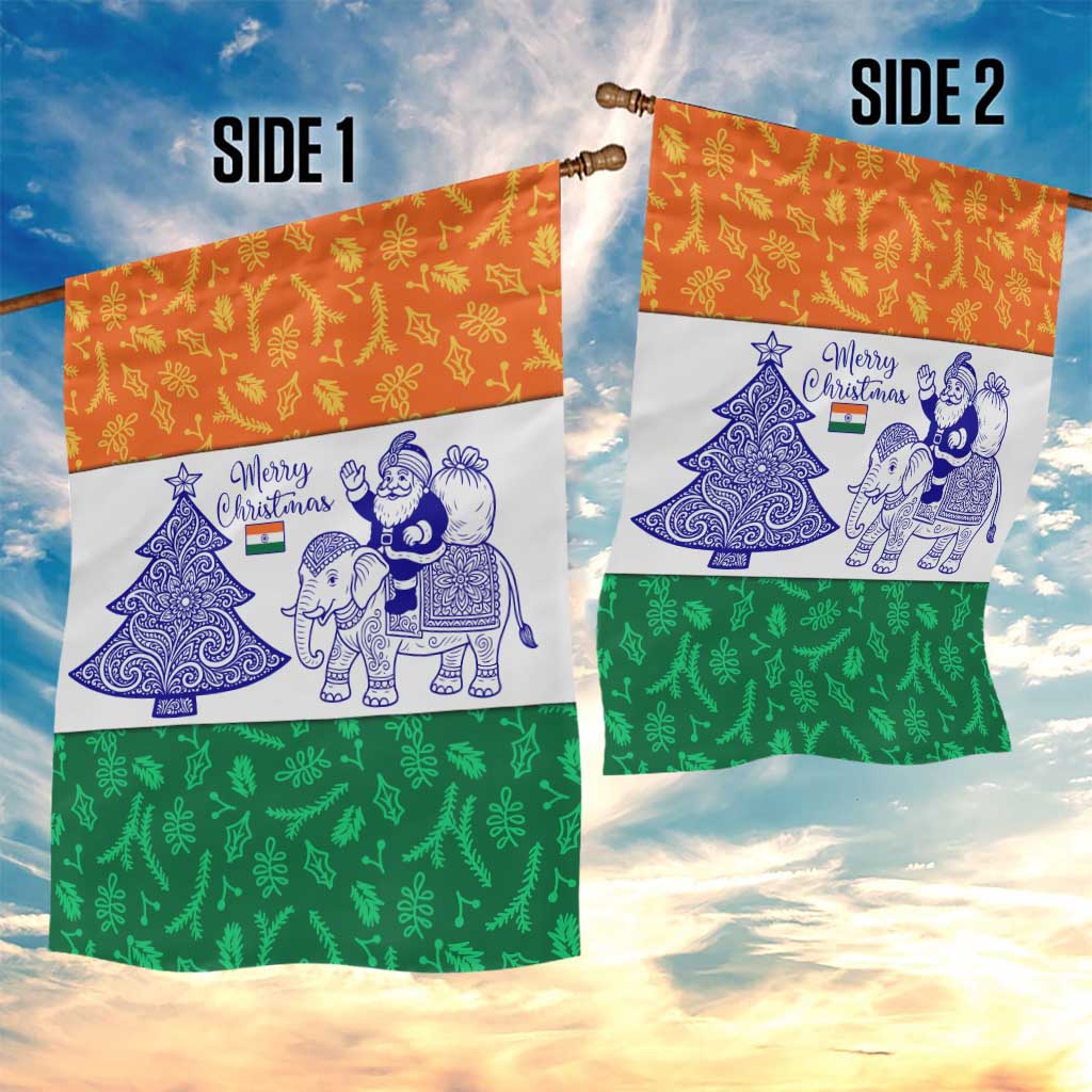 India Christmas Garden Flag with Elephant Santa Tree Design and Tricolor Holiday Pattern - Wonder Print Shop