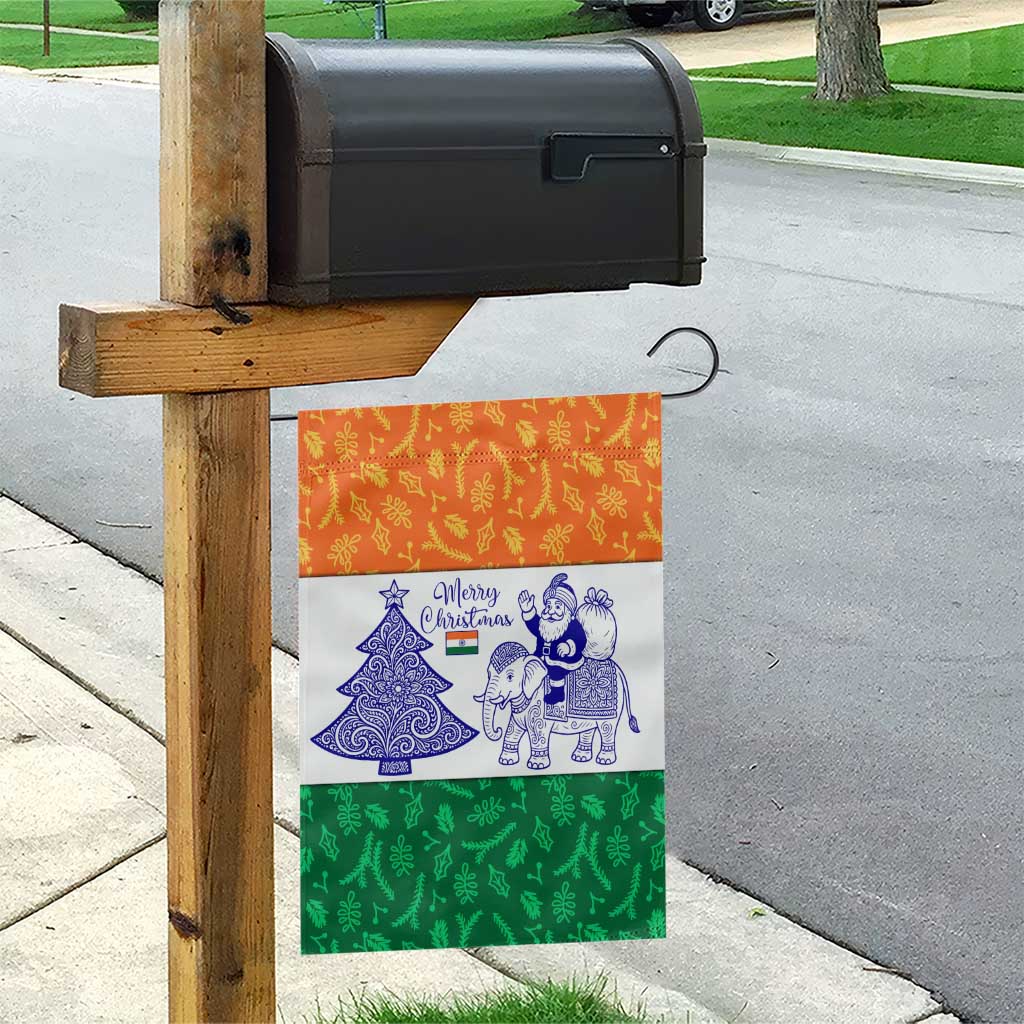 India Christmas Garden Flag with Elephant Santa Tree Design and Tricolor Holiday Pattern - Wonder Print Shop