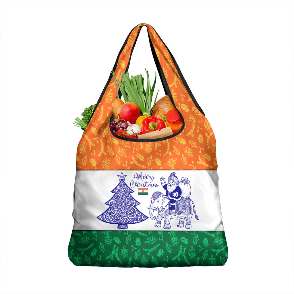 India Christmas Grocery Bag with Elephant Santa Tree Design and Tricolor Holiday Pattern - Wonder Print Shop
