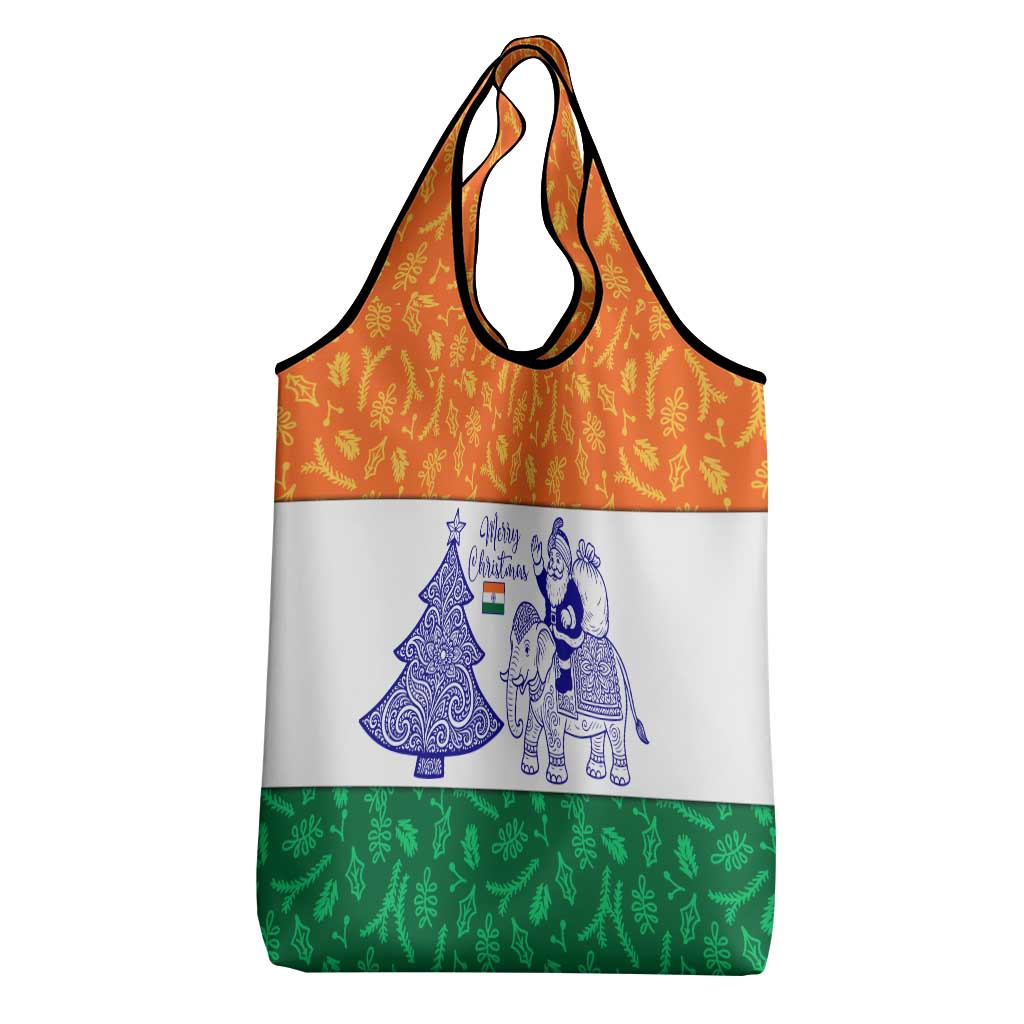 India Christmas Grocery Bag with Elephant Santa Tree Design and Tricolor Holiday Pattern - Wonder Print Shop
