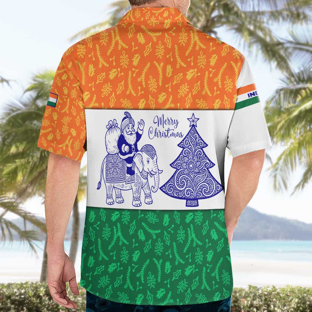 India Christmas Hawaiian Shirt with Elephant Santa Tree Design and Tricolor Holiday Pattern - Wonder Print Shop