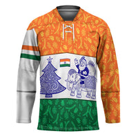 India Christmas Hockey Jersey with Elephant Santa Tree Design and Tricolor Holiday Pattern - Wonder Print Shop